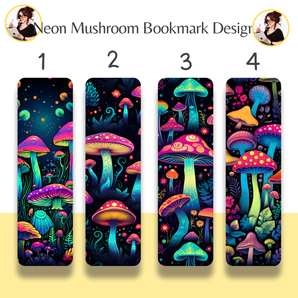 Neon Mushroom Bookmark Designs 