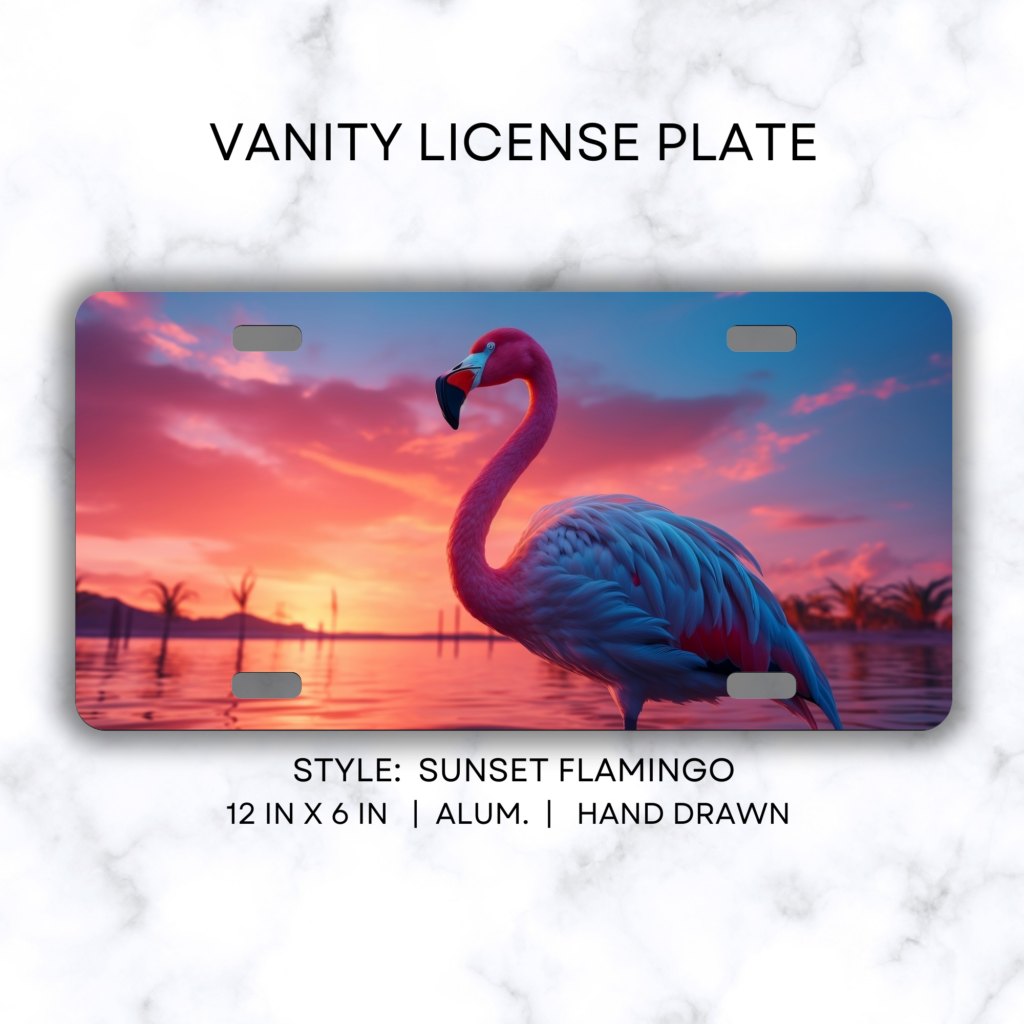 Sunset Flamingo License Plate 